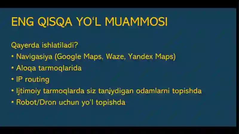 Berilgan grafni mantiqiy tasvirlash usullari.Graflarda eng qisqa yo’lni aniqlash algoritmlari va dasturlarini tuzish. 4