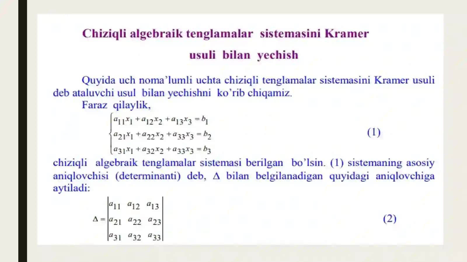 Chiziqli tenglamalar sistemasi va ularni yechish usullari 4
