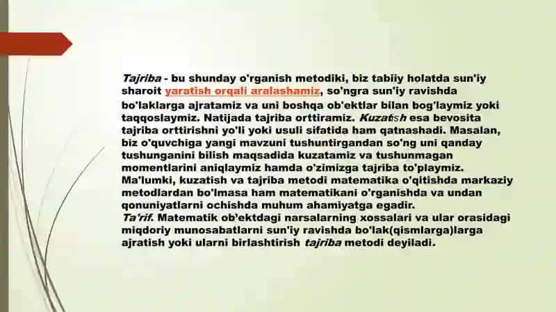 Matematika o'qitishda kuzatish va tajriba, taqqoslash va analogiya metodlari 4