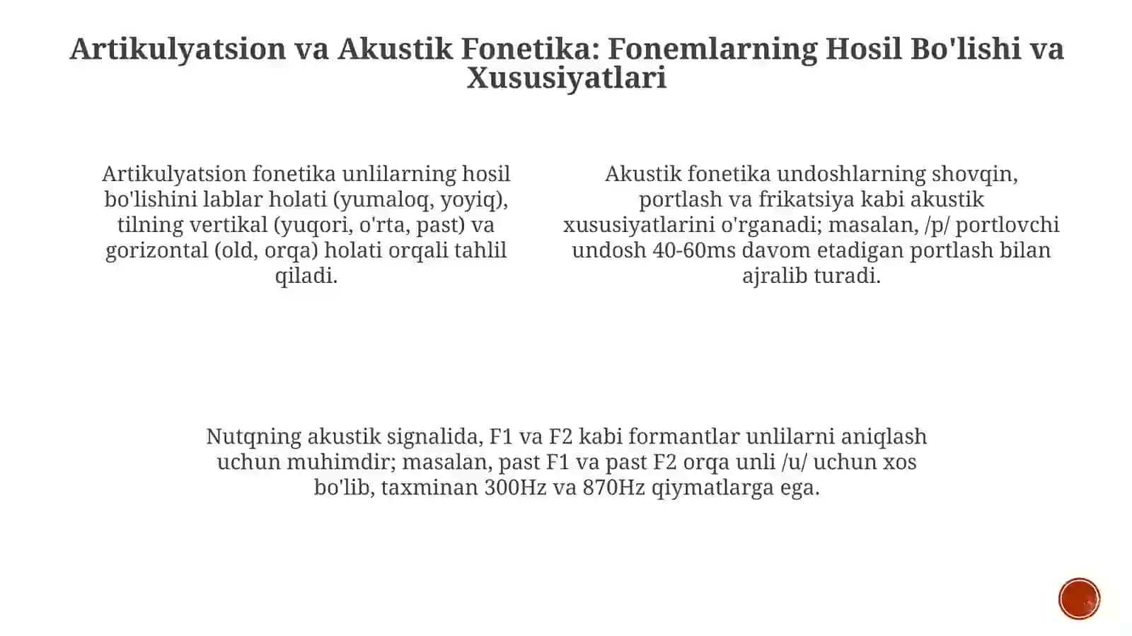 Fonemalarning lisoniy va nutqiy xususiyatlar bo'yicha mashqlar tahlili 4