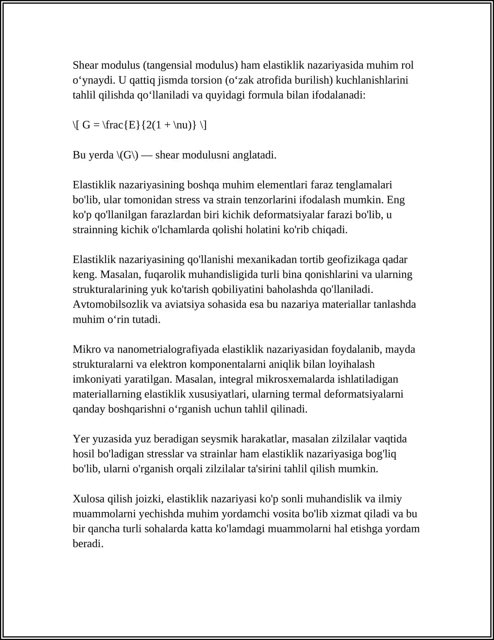 DEFORMATSIYA VA KUCHLANISH TAHLILIDA DIFFERENSIAL HISOB TATBIQLARI 4