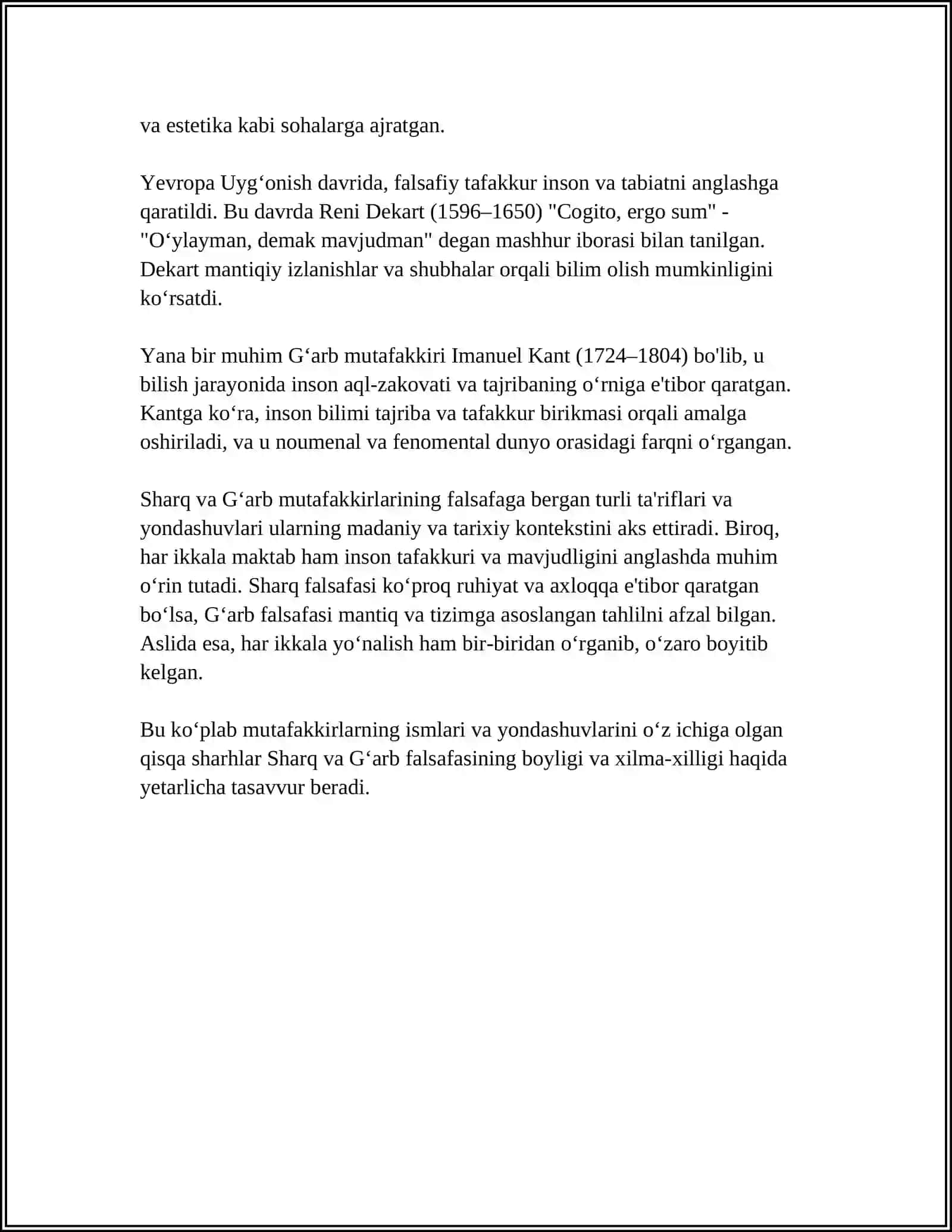 FALSAFANING MOHIYATIGA OID SHARQ VA GʻARB MUTAFAKKIRLARINING TA'RIFINI TASNIFLASH 4