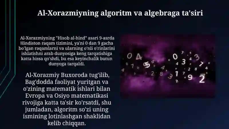 Al-Xorazmiyning o'nlik sanoq sistemasiga qo'shgan hissasi 4