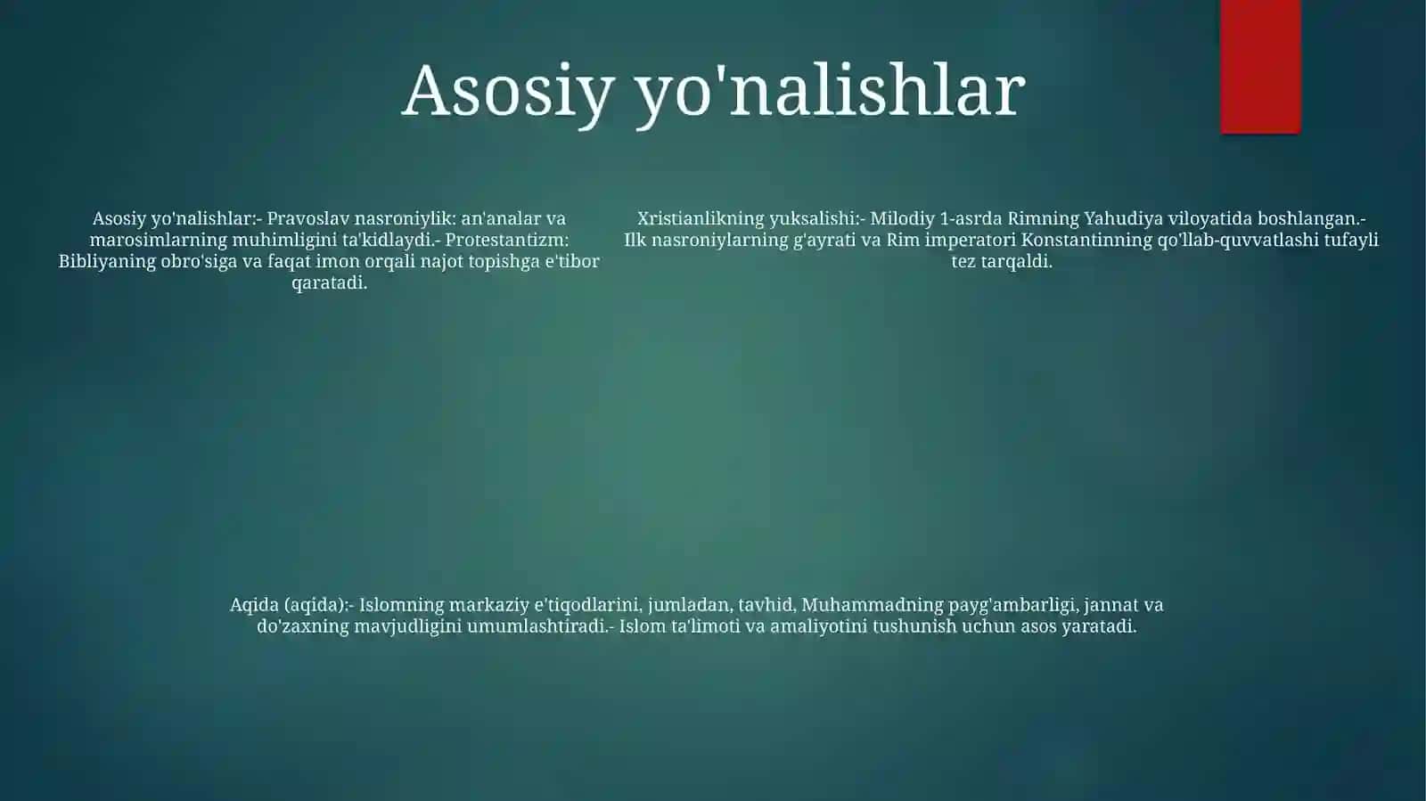 Xristianlikning Paydo Bo'Lishi, Aqidalari, Asosiy Yo'Nalishlari, Ta‘Limotlari Va Manbalari 4