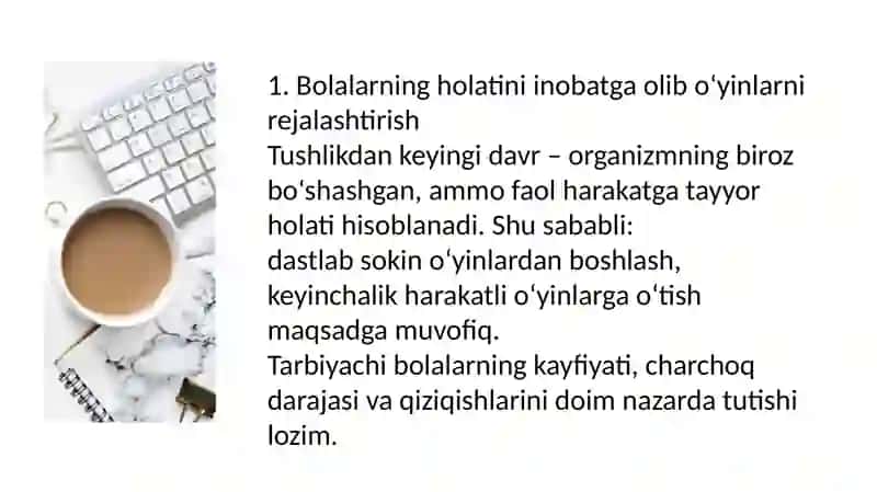 Kunning ikkinchi yarmida o’yin faoliyatini samarali tashkil etish yo’llari 4