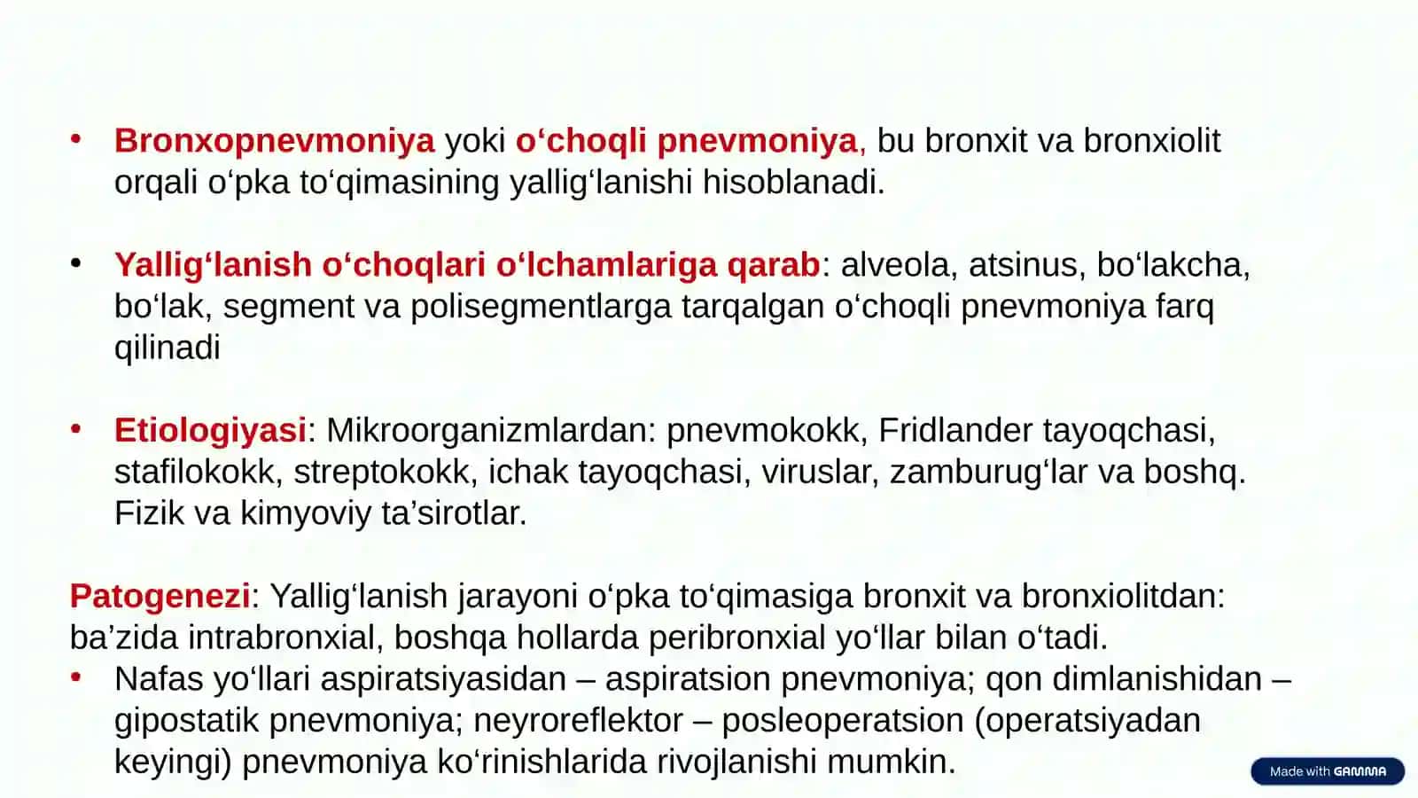Oʻpkaning obstruktiv va restriktiv kasalliklari, o'smalar va plevra kasalliklari 4