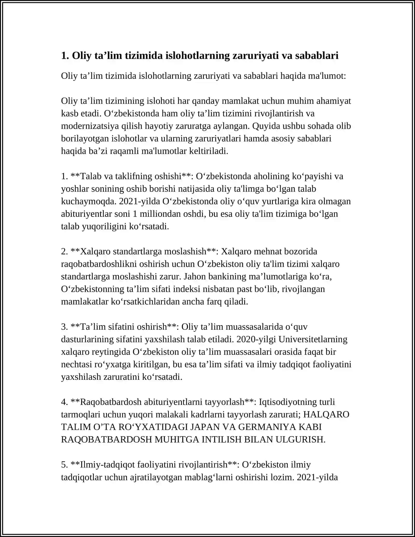 OLIY TA’LIM TIZIMINI ISLOH ETISH VA PEDAGOGIKA FANINNING ZAMONAVIY KONSEPSIYALARI 4