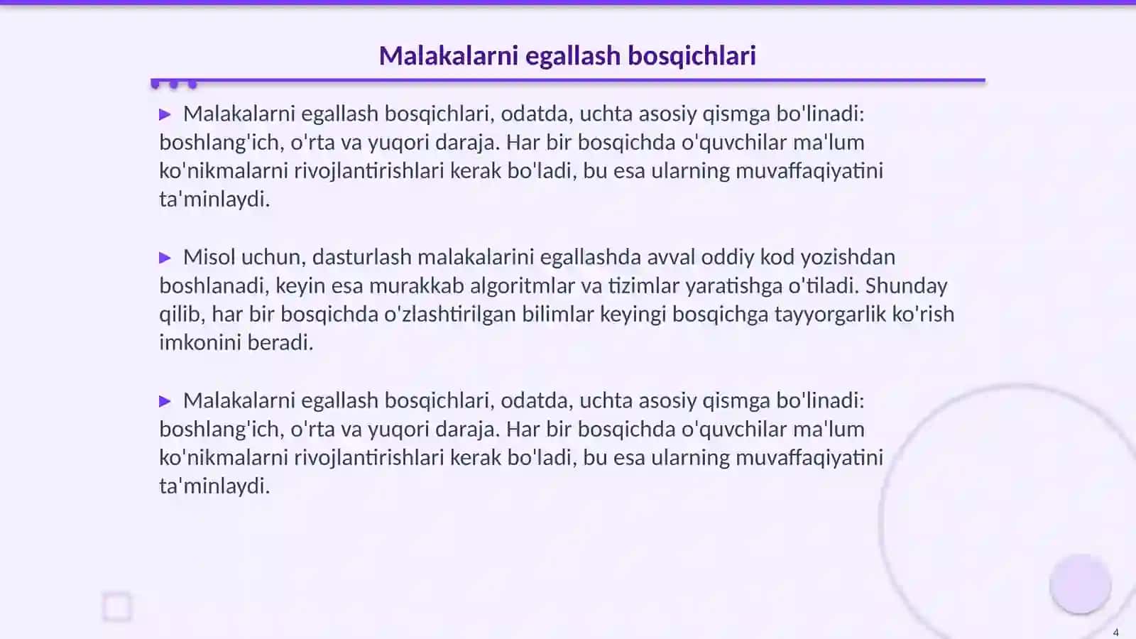 Faoliyatni oʻzlashtirish va malakalarni egallash prinsipilari 4