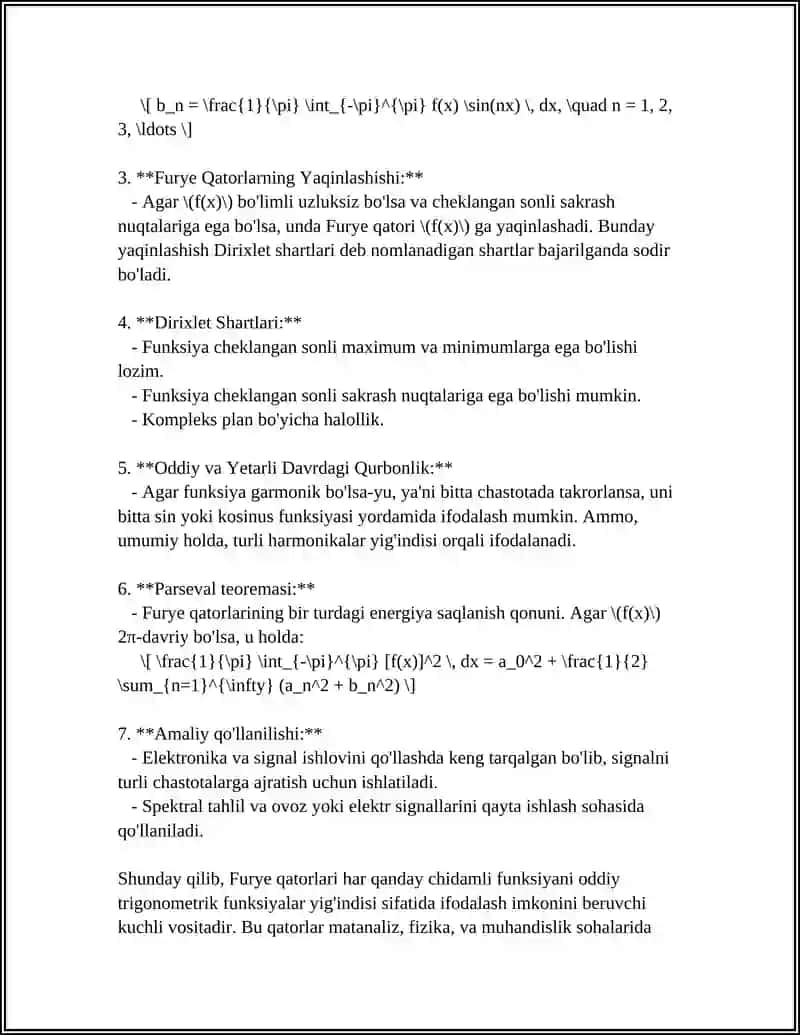 ISSIQLIK TARQATISH MASALALARIDA FURYE QATORLARINING QOʻLLANILISHI 4