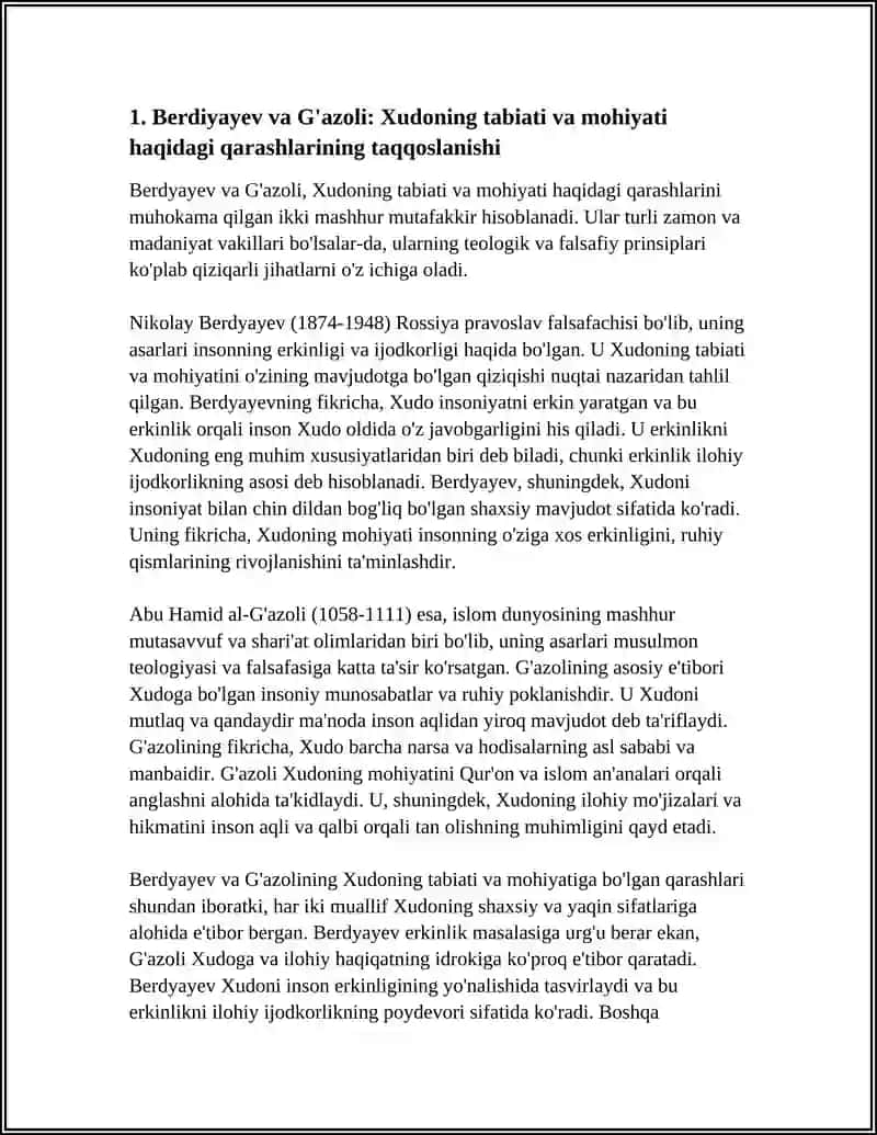 DIN VA HURFIKRLILIK MAVZUSIDA(BERDIYAYEVNING DINIY HURFIKRLILIK G'OYALARINI G'AZOLIY G'OYALARI BILAN QIYOSLASH) 4