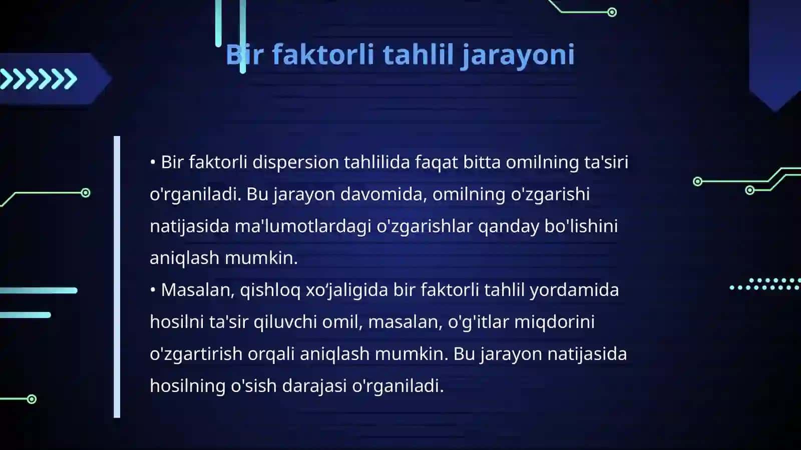 Bir faktorli dispersion tahlil usuli va uni qishloq xo‘jaligi masalalarini yechishga qo‘llanilishi 4