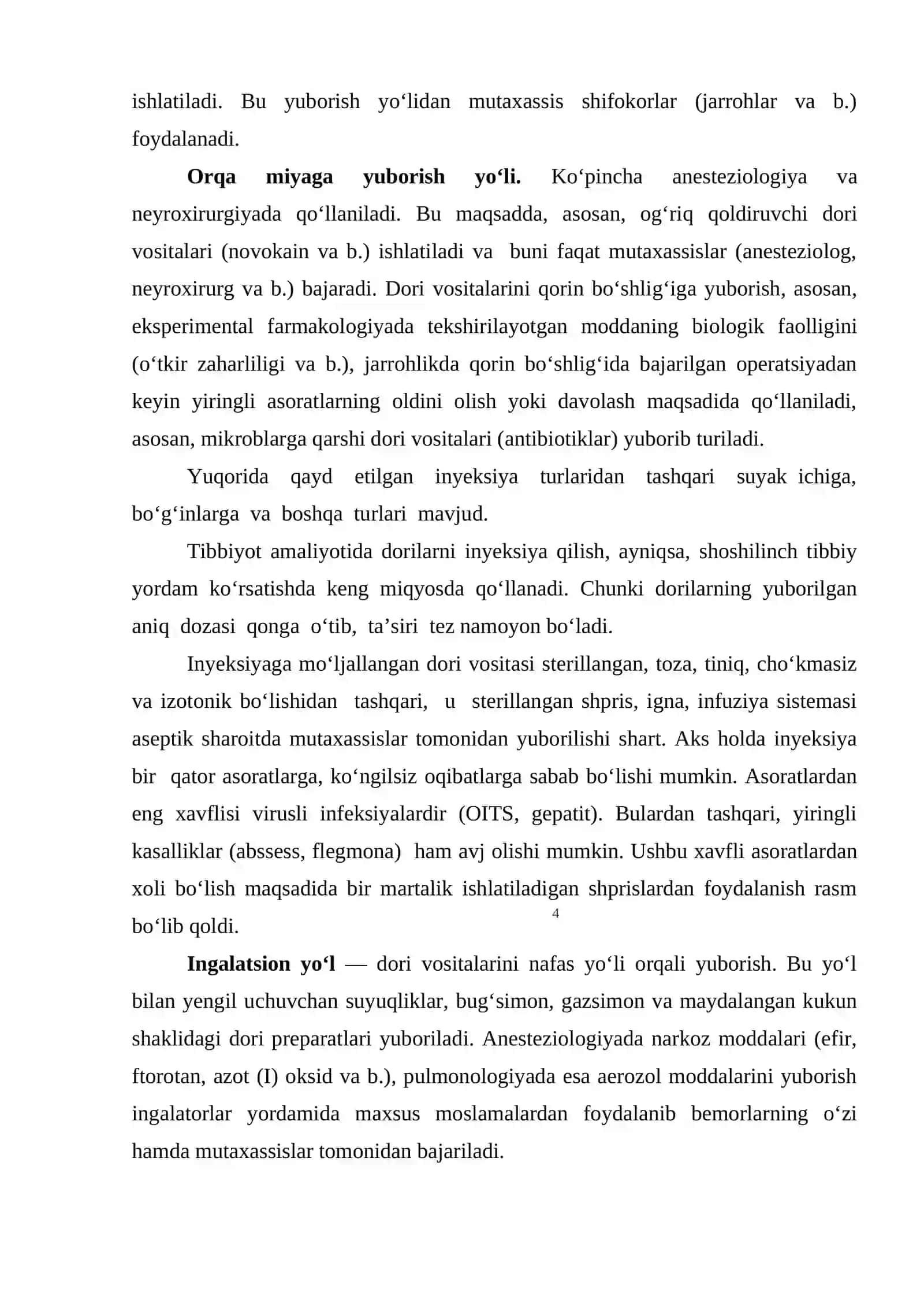 UMUMIY FARMAKOLOGIYA. DORI MODDALARINI ORGANIZMGA YUBORISH VA CHIQARISH YO’LLARI 4