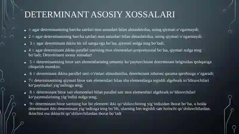 Determinantlar va ularning xossalari 4