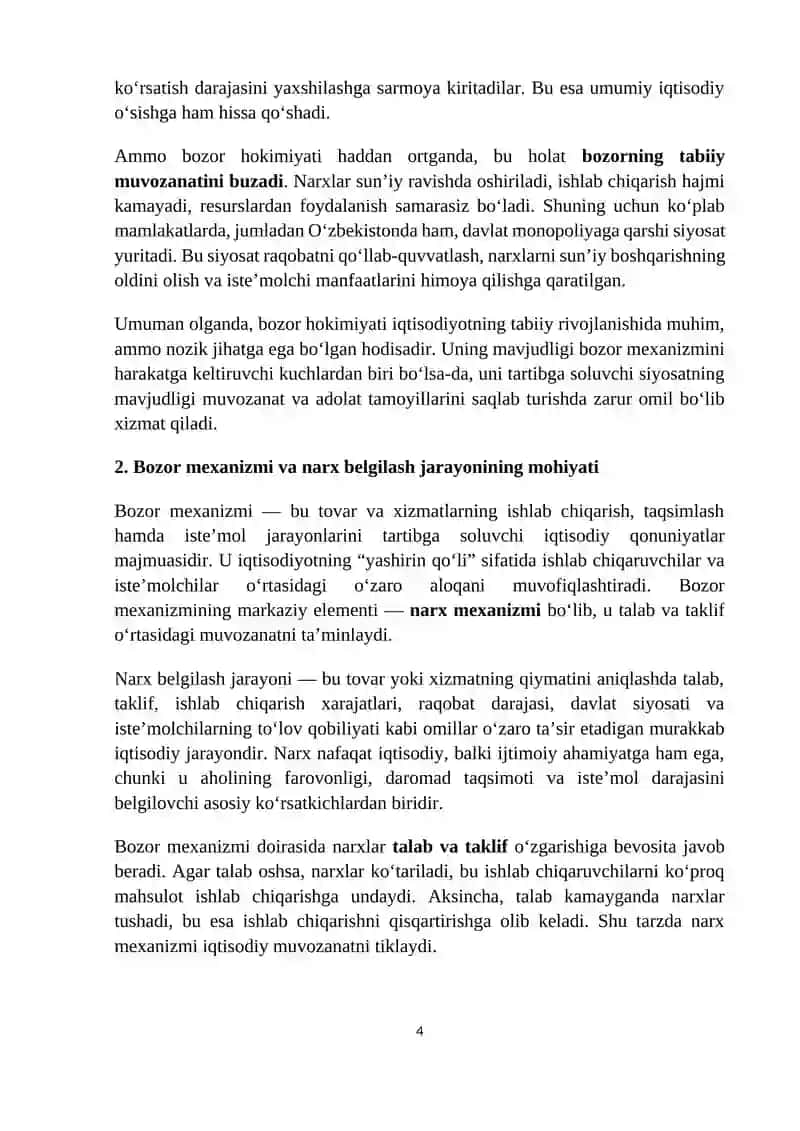 Bozor hokimiyati sharoitida narx belgilash tamoyillari 4