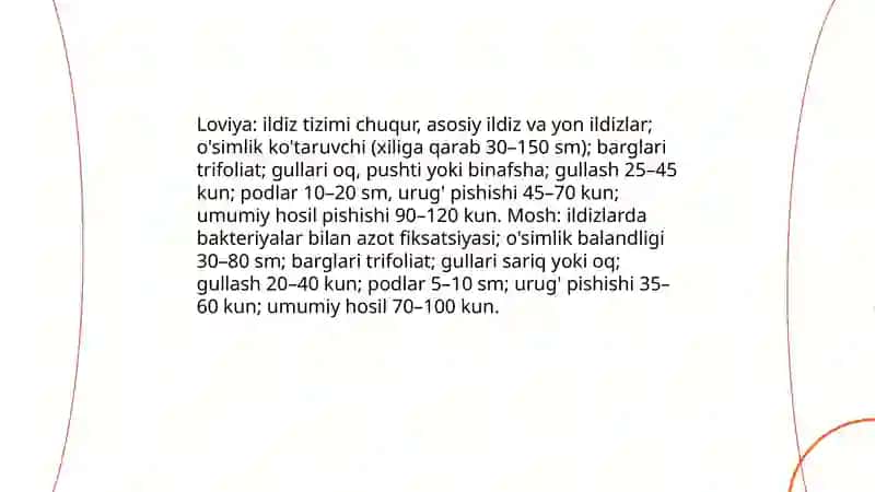 Loviya va mosh biologiyasi va yetishtirish texnologiyasi 4