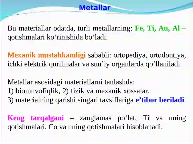 BIOTIBBIY MAQSADLAR UCHUN QO‘LLANILADIGAN ZAMONAVIY MATERIALLAR TASNIFI 4