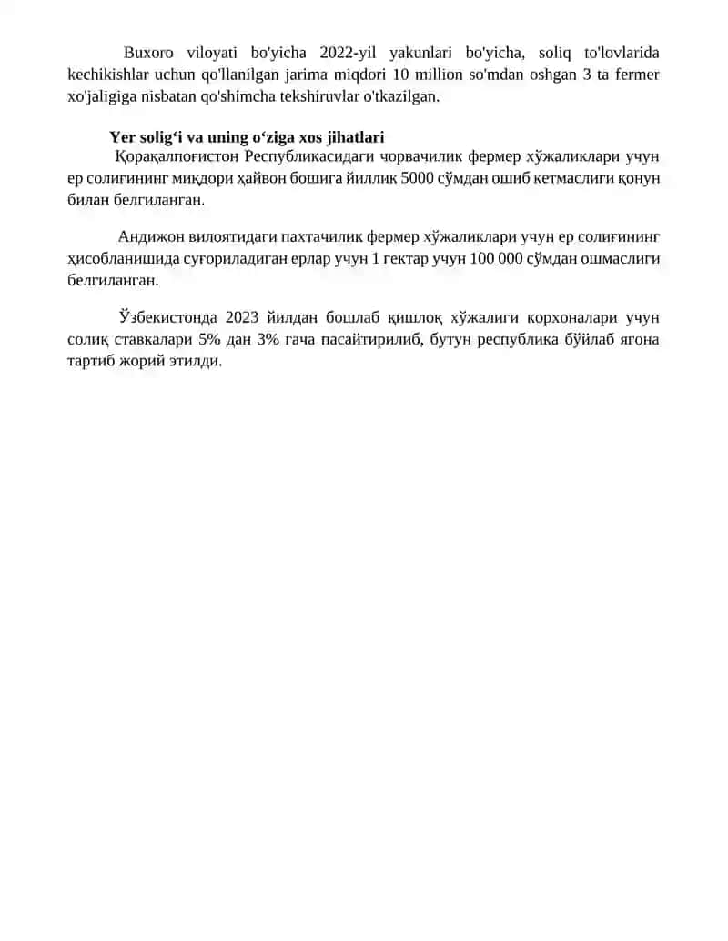 Qishloq xo'jaligi korxonalarini soliqqa tortishning o'ziga xos xususiyatlari 4