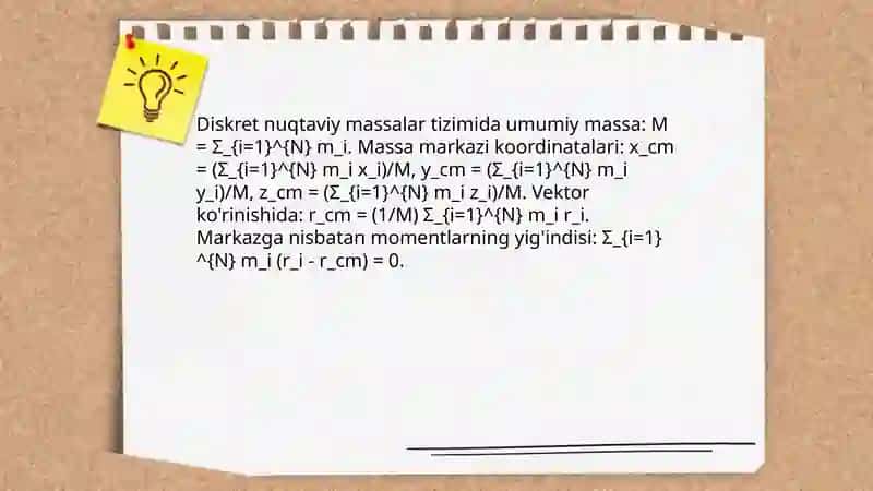 Massalar markazining harakati. Jismlarning massa va geometrik markazlari 4
