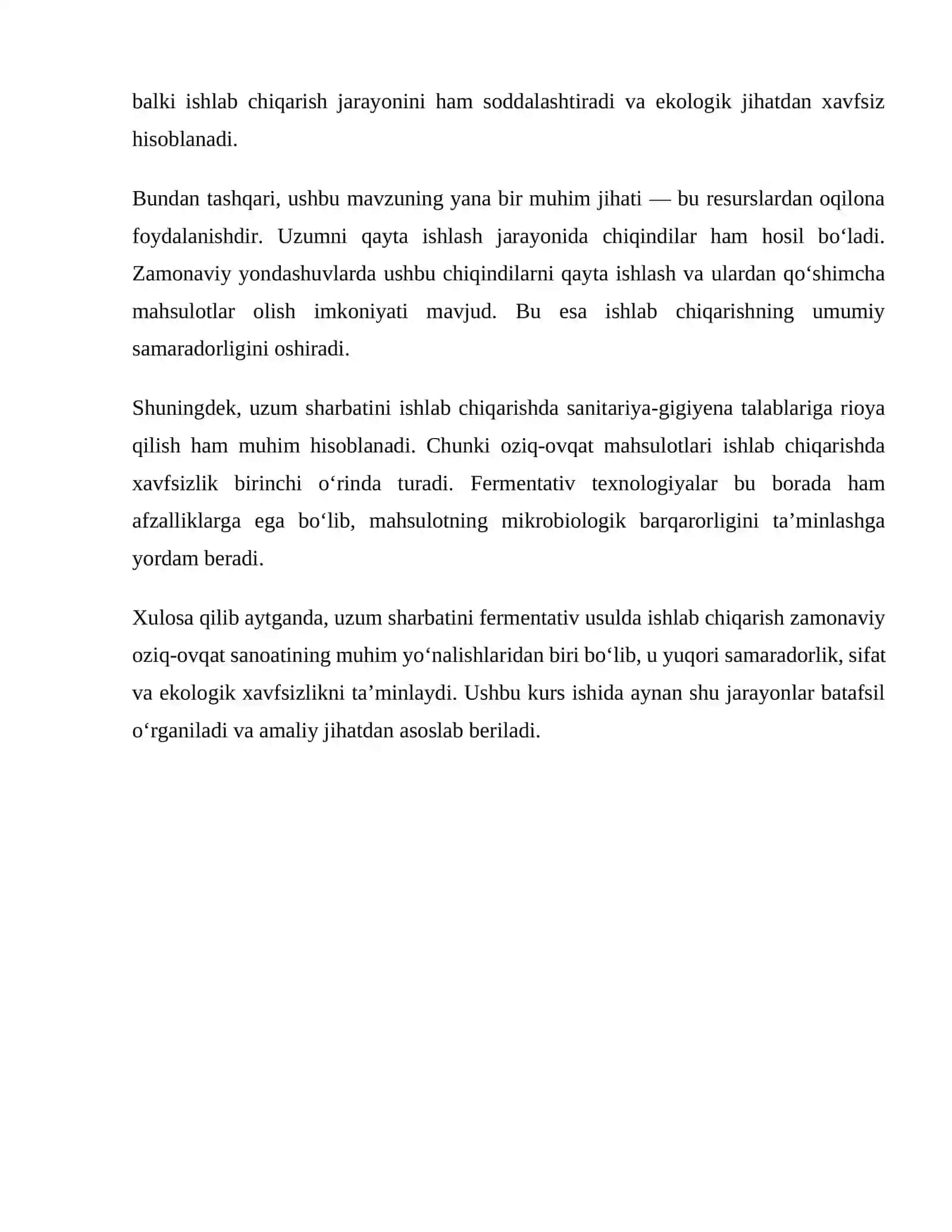 Uzum sharbatini fermentativ usulda ishlab chiqarish 4
