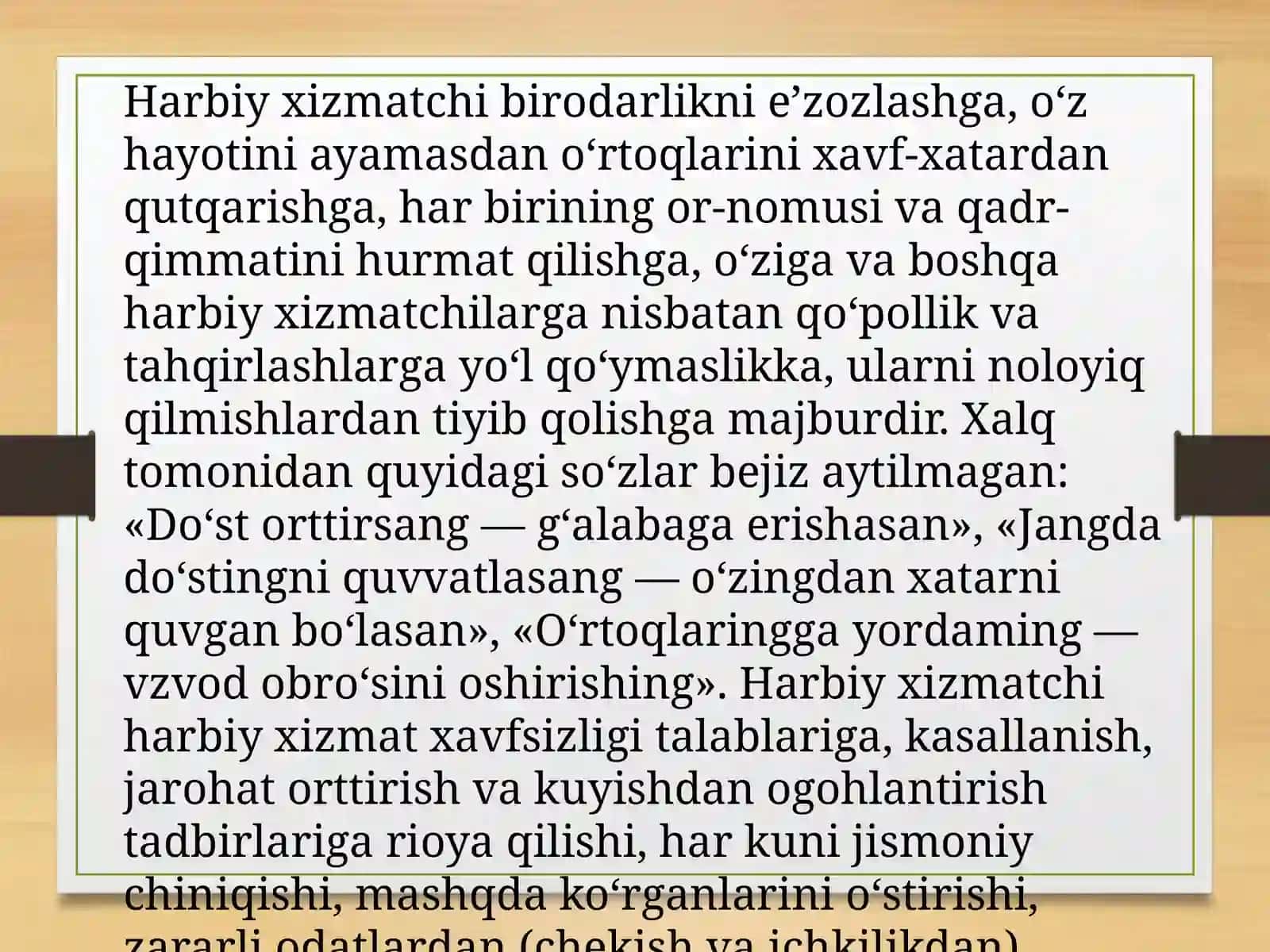 "O’zbekiston Respublikasi Qurolli kuchlarining Harbiy nizomlari" 4