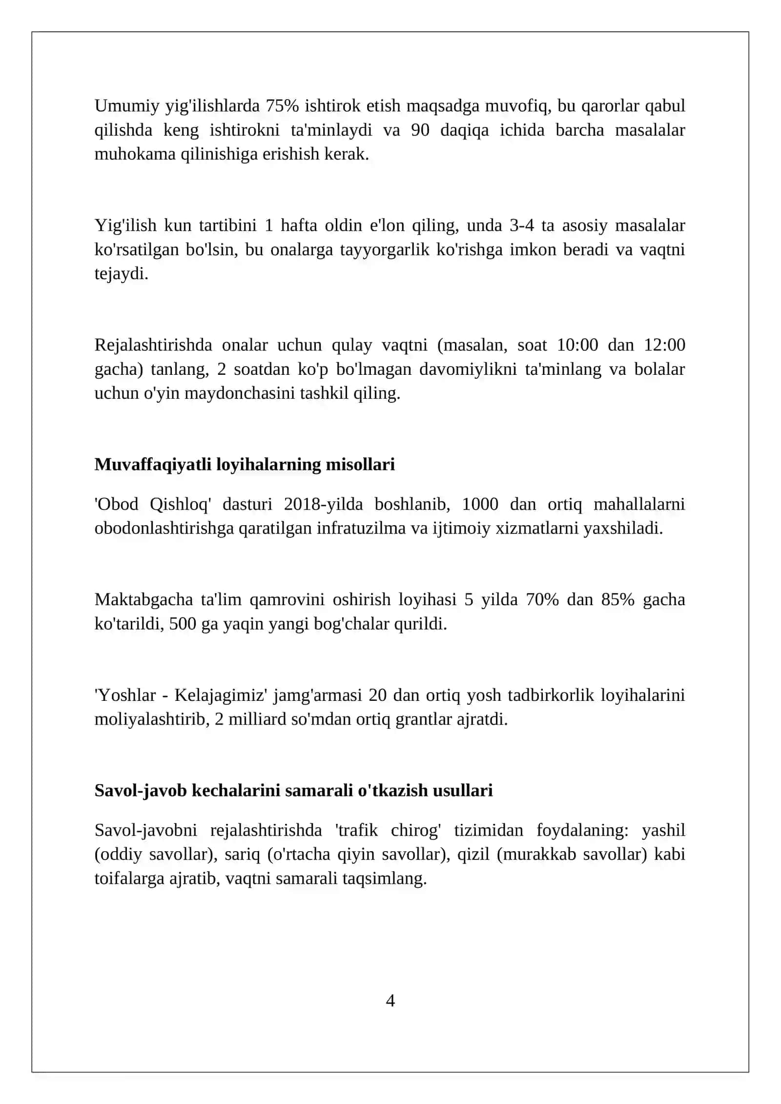 Ota onalar bilan guruh va umumiy majlislar savol javob kechalari anjumanlar shanbaliklar otkazish 4