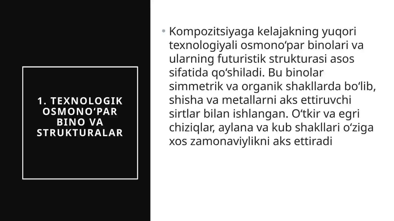 FuturistikManzaraKompozitsiyasiyaratishdatexnologikrivojlanishvaijodiytasavvuruyg‘unliginiaksettirishuchunturlikompozitsionelementlargaalohidae'tiborqaratishzarur 4