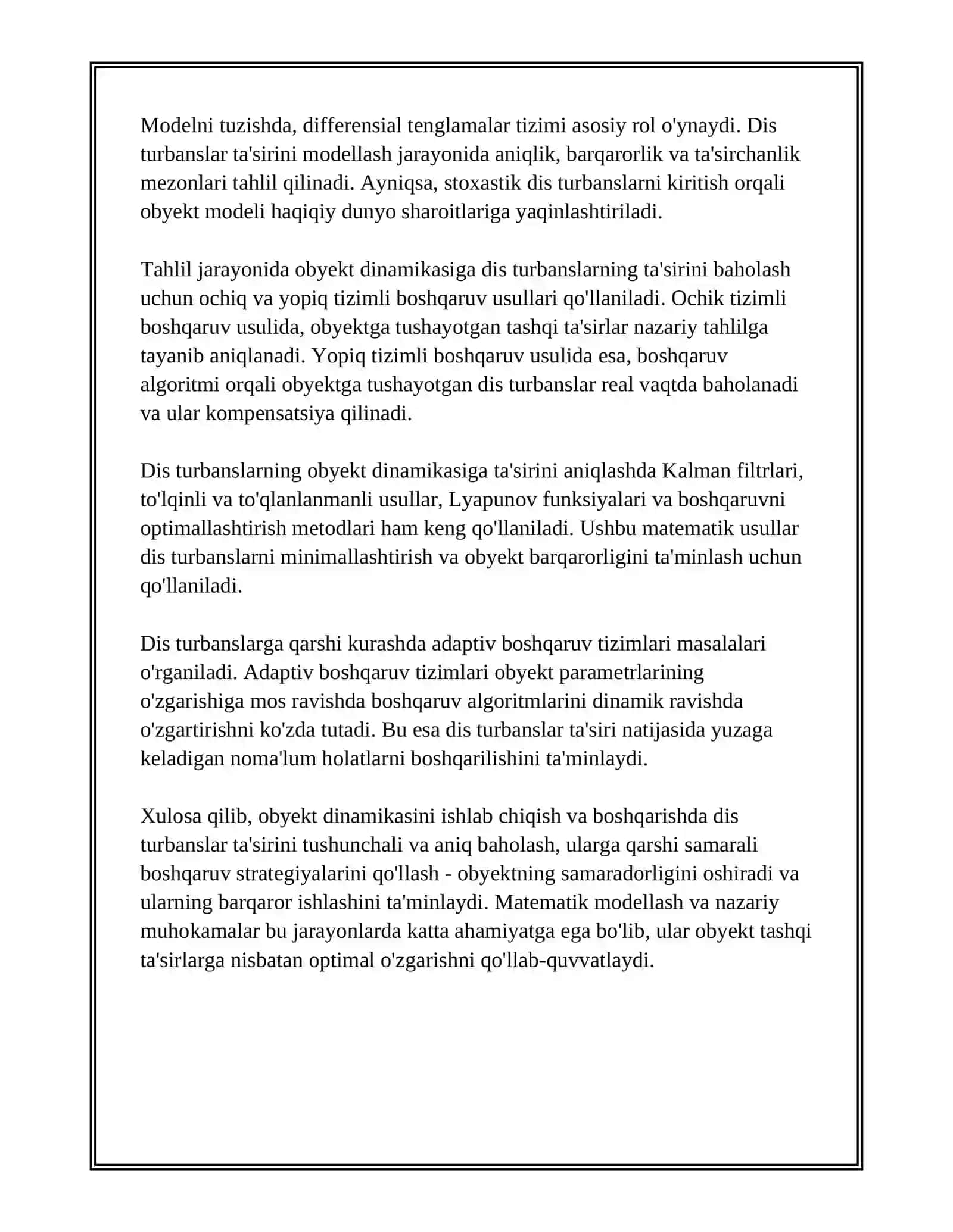OBYEKT DINAMIKASIGA TASHQI BUZUVCHI TASIRLARNING DIS TURBANSI TA'SIRI 4