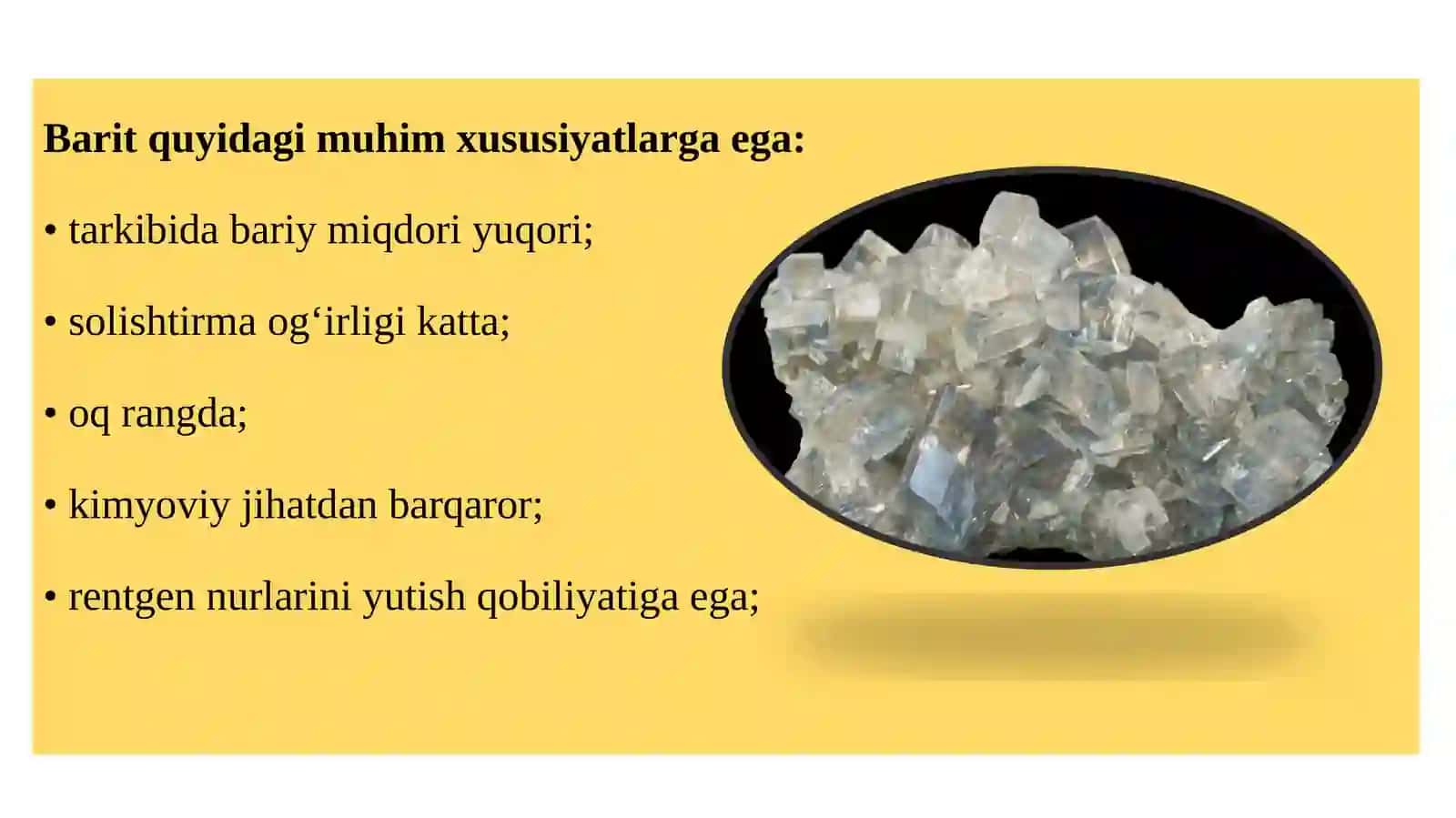 Baritning xususiyatlari va qo‘llanilishi 4