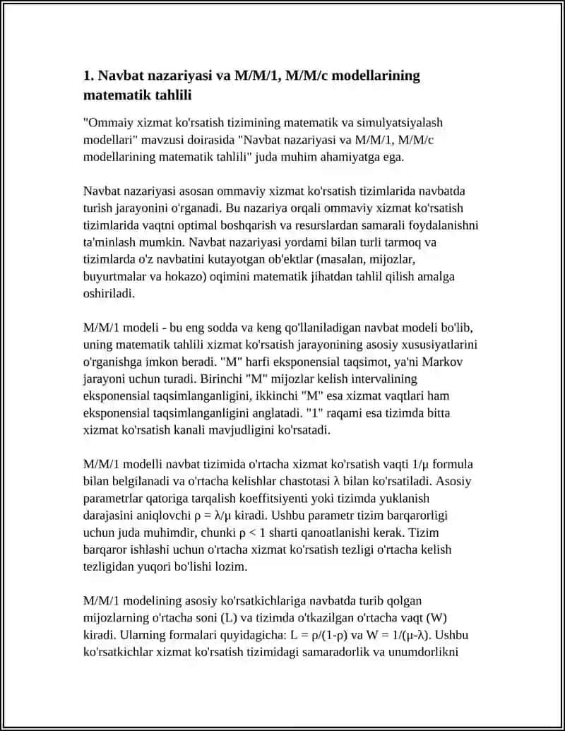 Ommaiy xizmat ko'rsatish tizimining matematik va simulyatsiyalash modellari 4