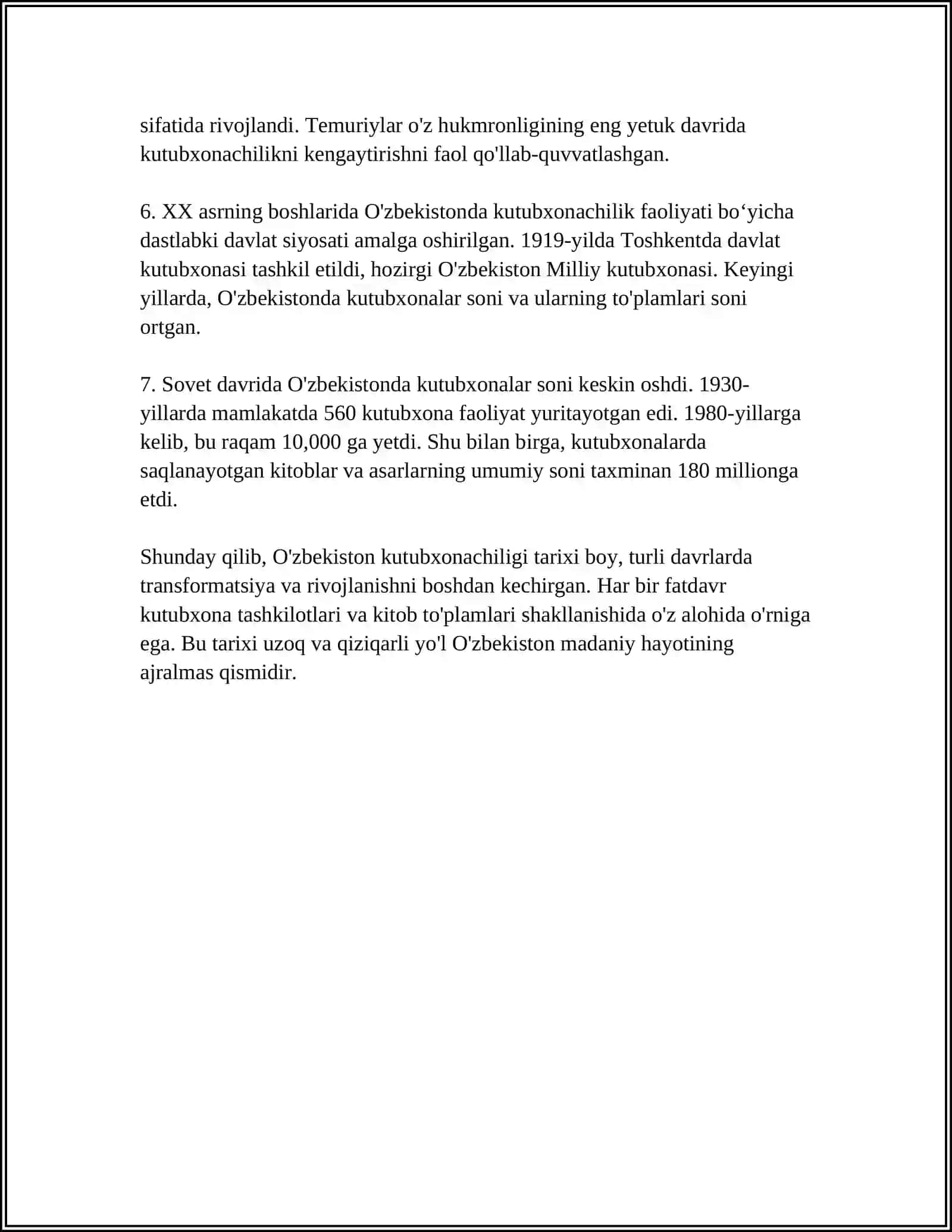 OʻZBEKISTONDA XORIJDA KUTUBXONACHILIK ISHI TARIXI FANINING RIVOJLANISH TENDENSIYALARI 4