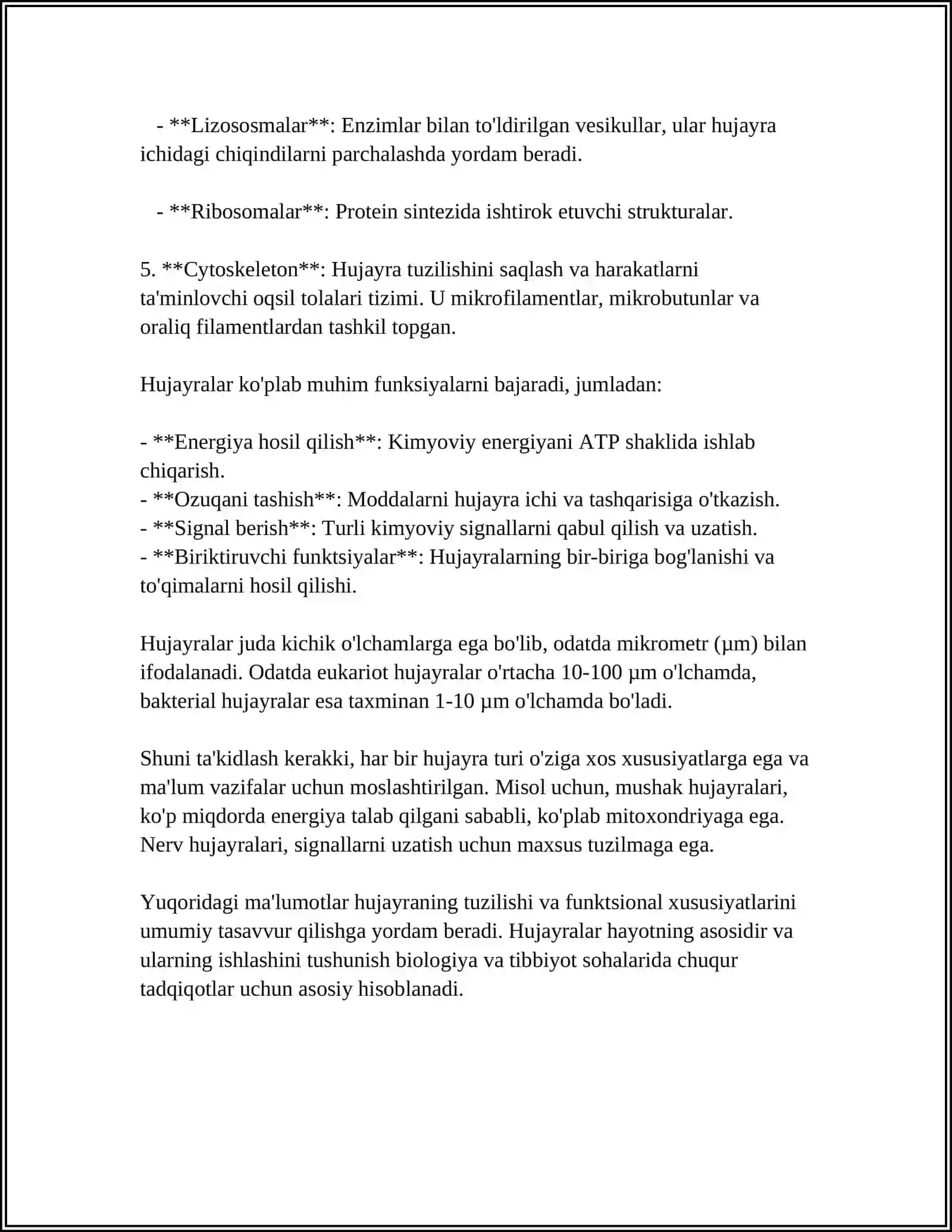 HUJAYRA TUZILISHI. HUJAYRA NAZARIYASI. HAYVON VA ODAM XROMASOMALARINING MORFOFUNSIONAL XARAKTERIKASI 4