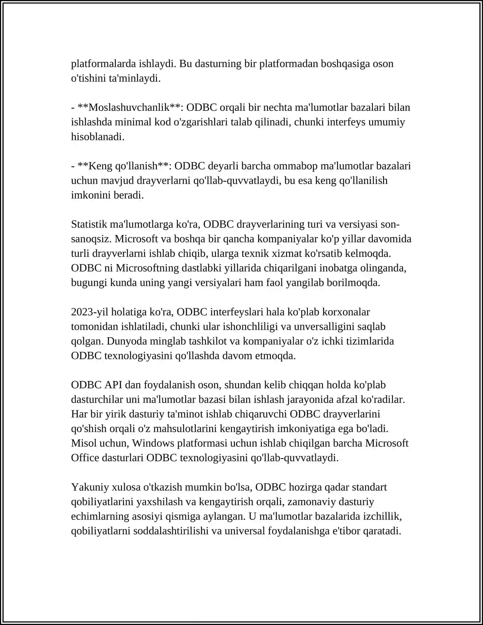 MA‘LUMOTLAR BAZASIGA MUROJATNI TASHKIL ETISHDA ODBC VA TURLI DASTURLARDAN FOYDALANISH 4