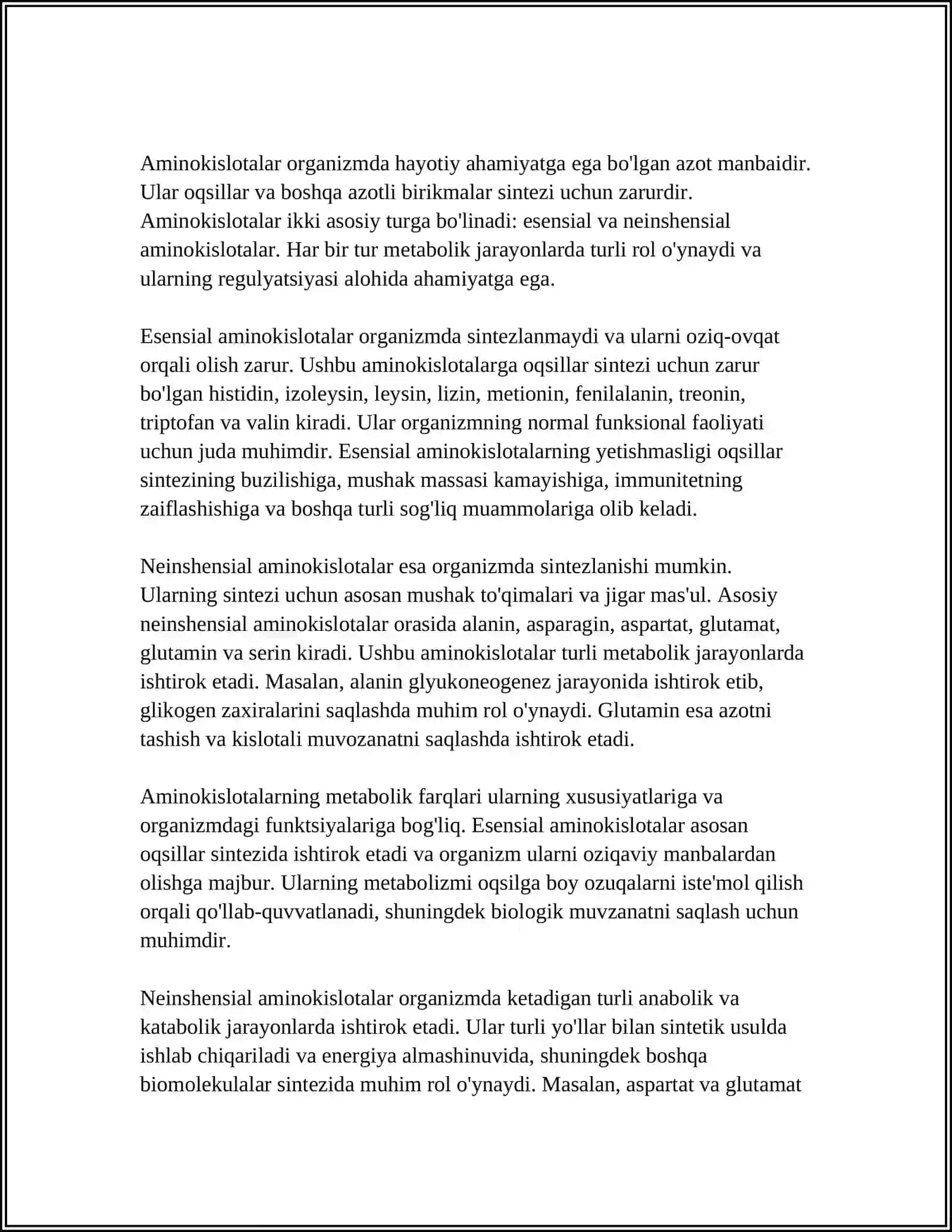AZOTNI QAYTA ISHLASH: AMINOKISLOTALAR, NUKLEOTIDLAR 4