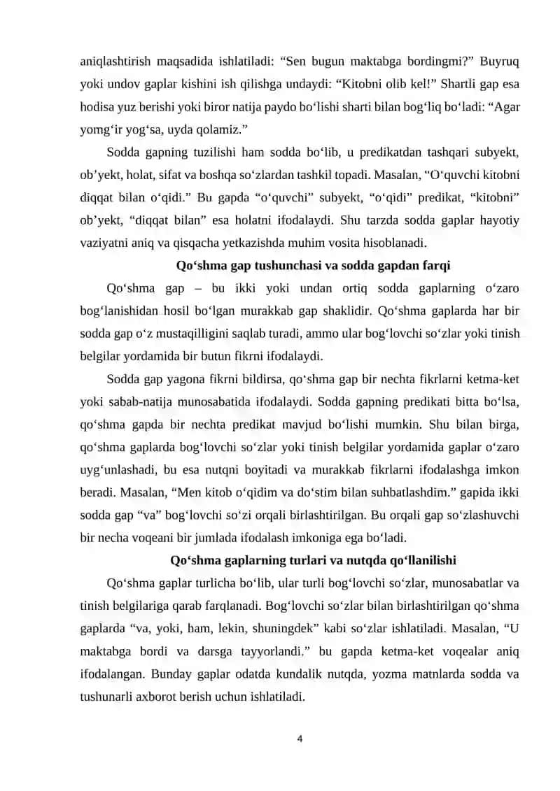Sodda gaplar va qo‘shma gaplar 4