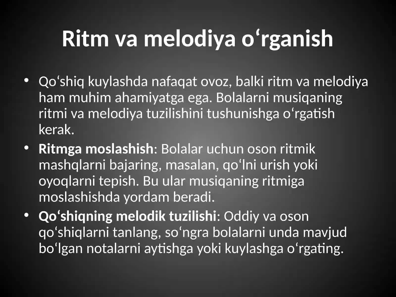 Bolalarni qo`shiq kuylashga o`rgatish 4