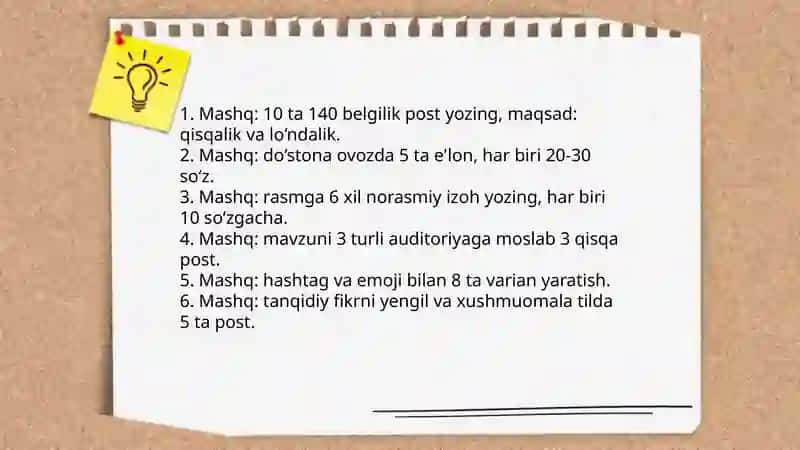 Fikrni turli nutqiy sharoit va vaziyatga mos ifodalash mashqlari 4