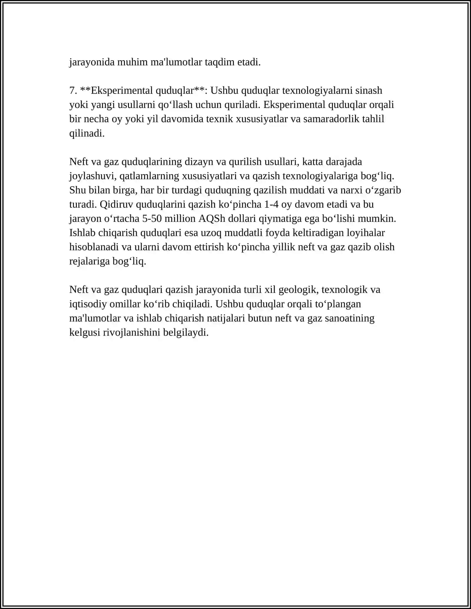 NEFT VA GAZ QUDUQLARI. VERTIKAL VA GORIZONTAL QUDUQLARNING ISHLATISHNING XUSUSIYATLARI 4