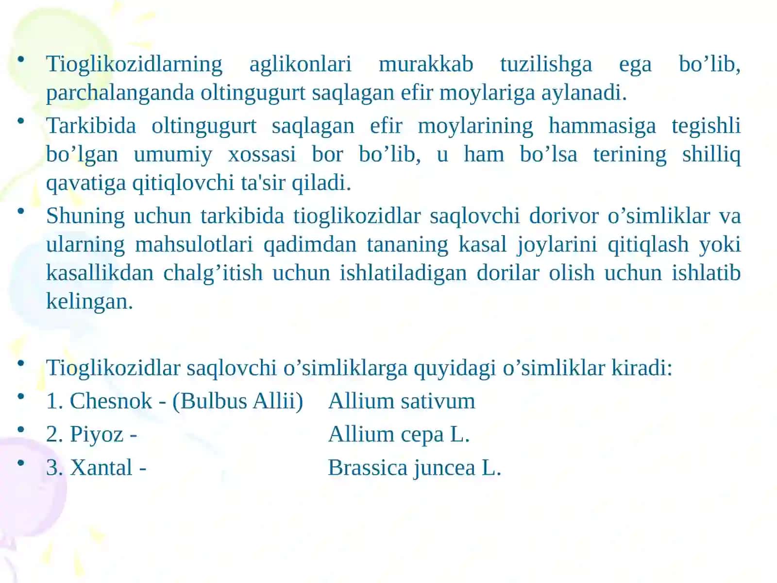 "Tarkibida tio - va sianoglikozidlar saqlovchi dorivor o’simliklar va mahsulotlar" ЛЕКЦИЯ №17 4