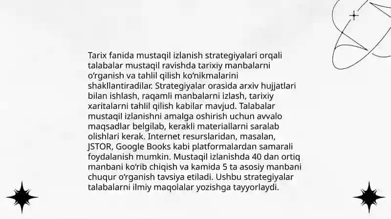 Tarix tizimida mustaqil ishlash metodlari 4