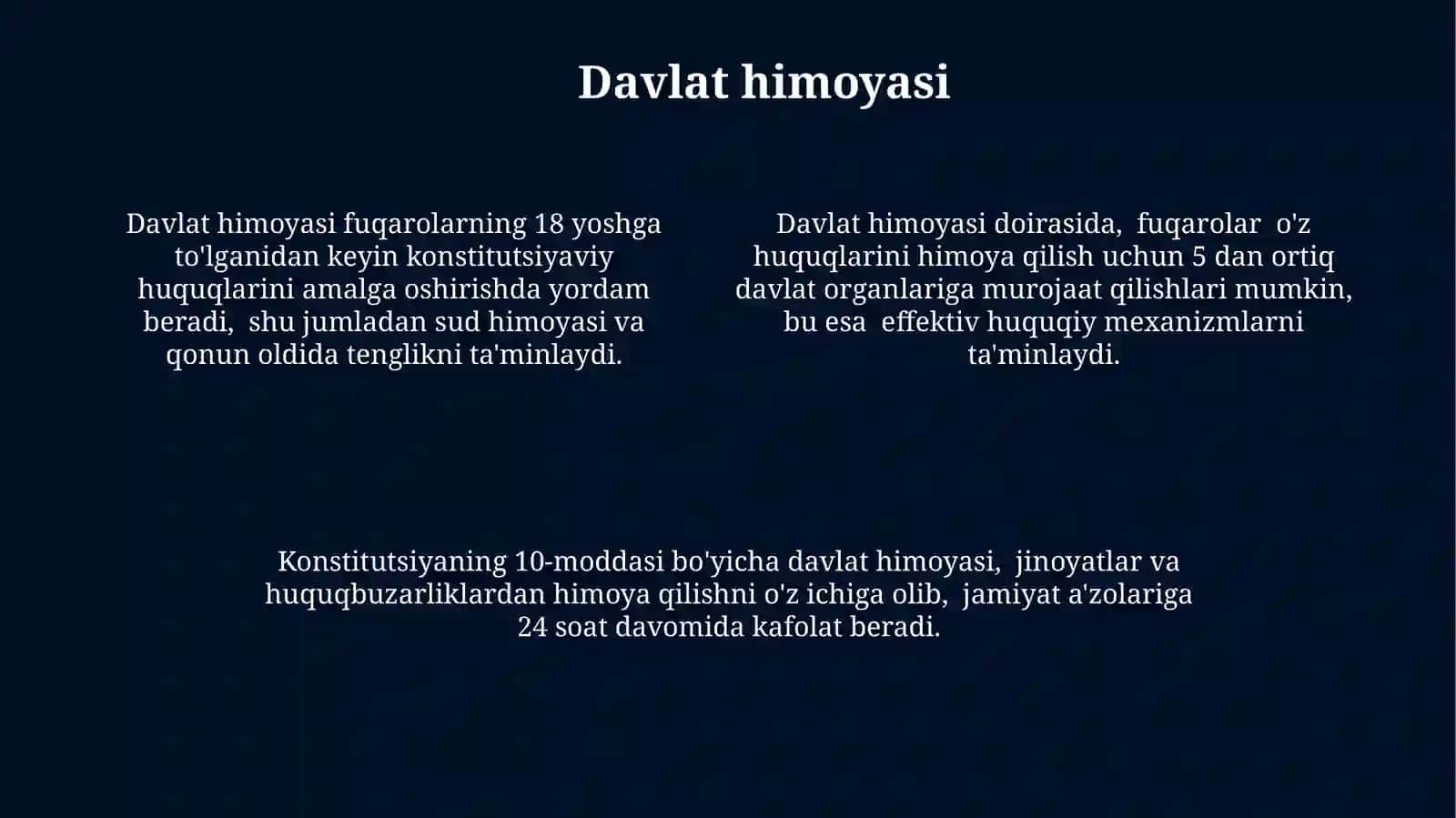 O’zbekiston Respublikasi Konstutsiyasi 10-modda 4