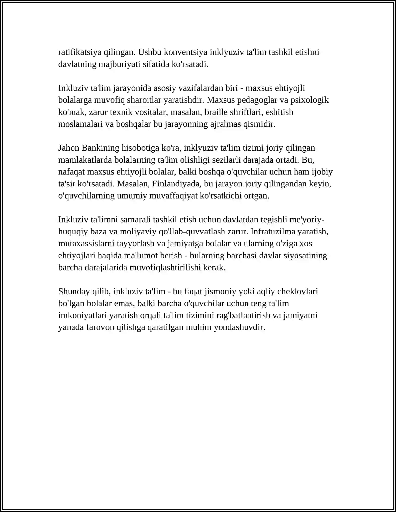 INKLYUZIV TA`LIMNI TASHKIL ETISH SHAKLLARI VA TA`LIM UCHUN ZARURIY SHART-SHAROITLAR 4