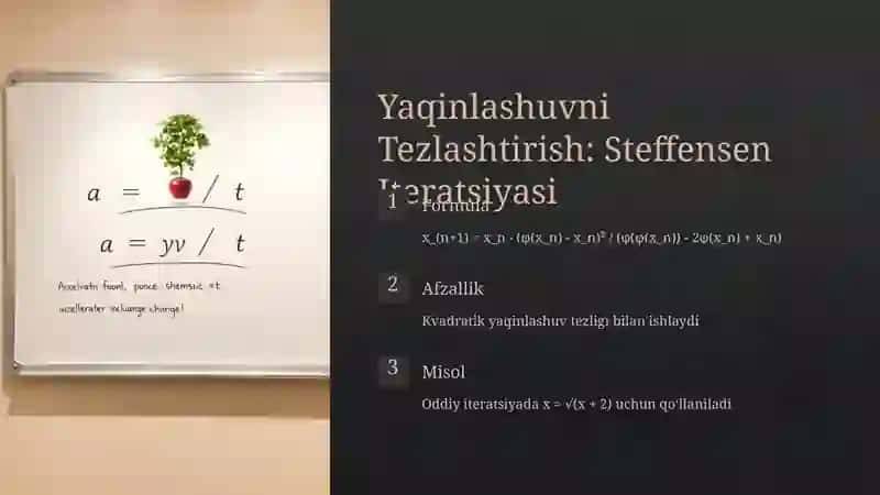 Algebraik va Transsendent Tenglamalarni Taqribiy Yechish: Oddiy Iteratsiya Usuli va Samarali Variantlari 4