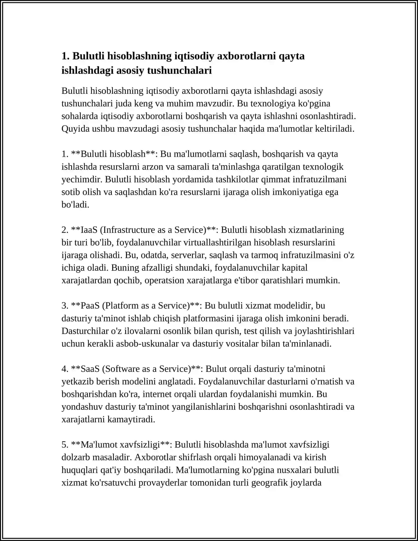 IQTISODIY AXBOROTLARNI QAYTA ISHLASH JARAYONIDA BULUTLI TEXNOLOGIYALARDAN 4