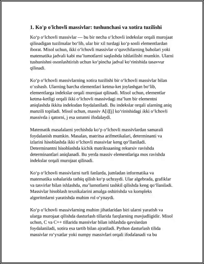 KO'P O'LCHOVLI MASSIVLAR BILAN ISHLASH VA MATEMATIK MASALALARNI YECHISH 4