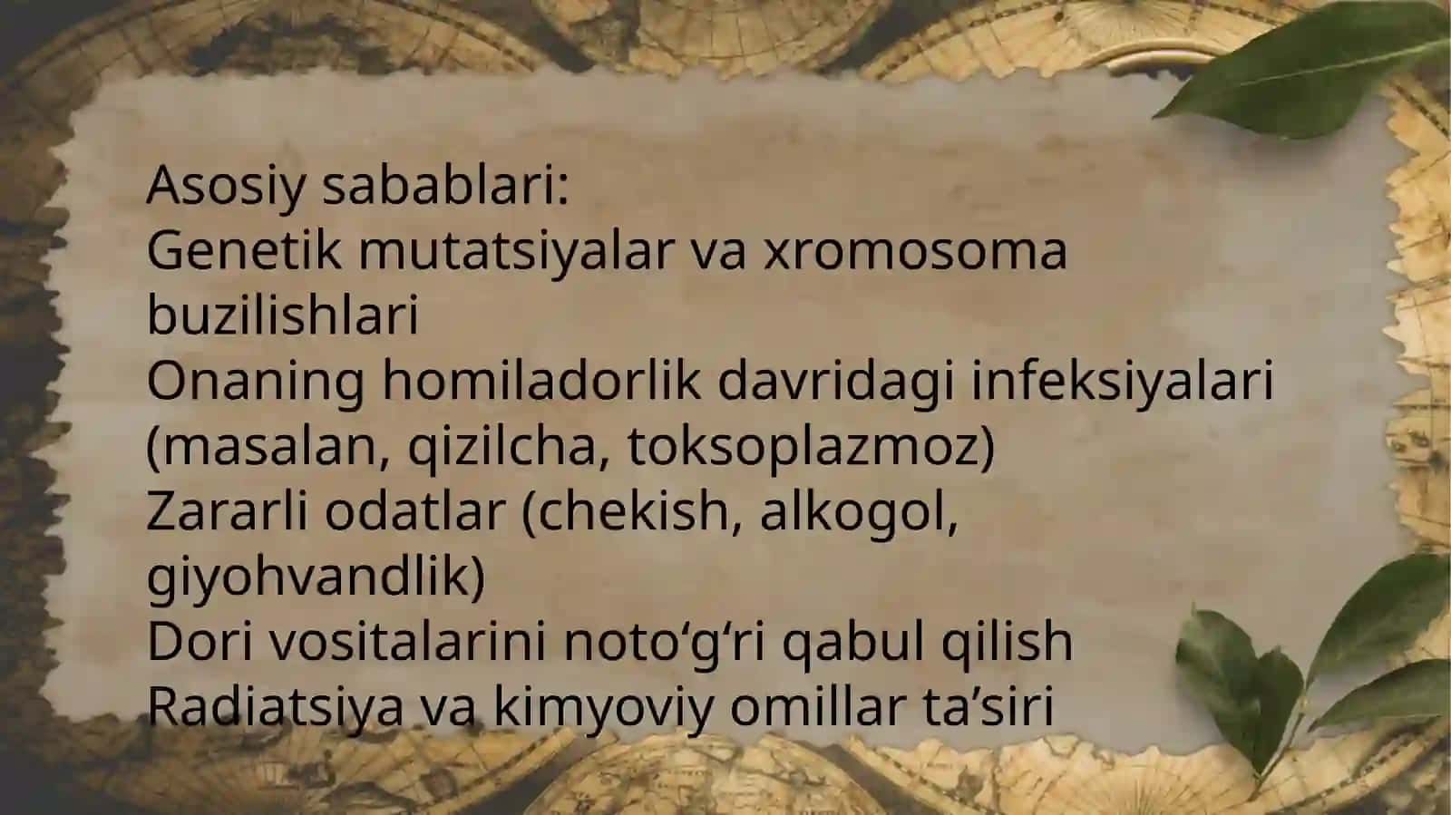 Tug‘ma anomaliyalar, chala tug‘ilganlardagi buzilishlar va to‘satdan bolalar o‘limi sindromi 4