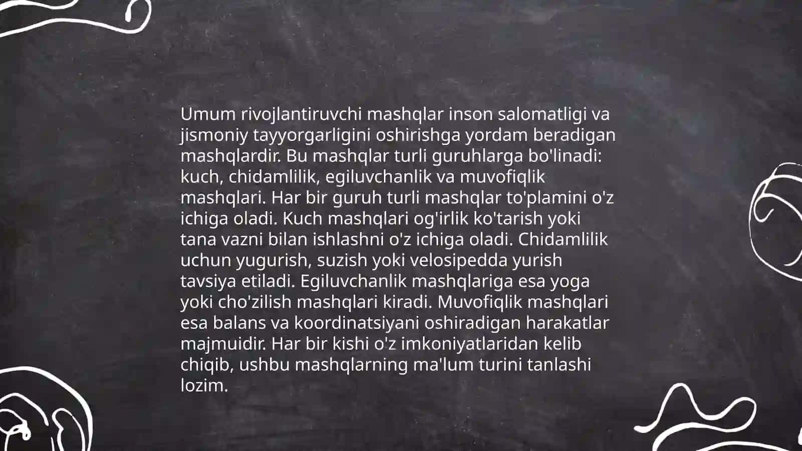 Umum rivojlantiruvchi mashqlar va ularning organizmga taʼsiri 4