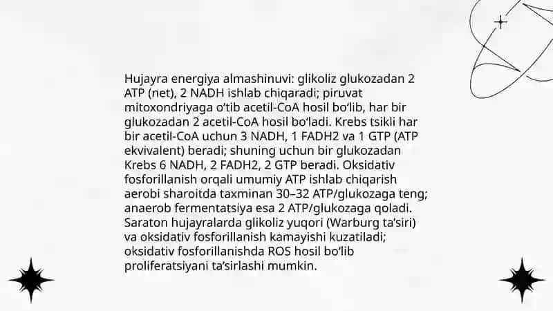 Hujayrada moddalar, energiya va maʼlumotlar oqimi. Hujayra proliferatsiyasi muammolarining tibbiyotdagi roʻli 4