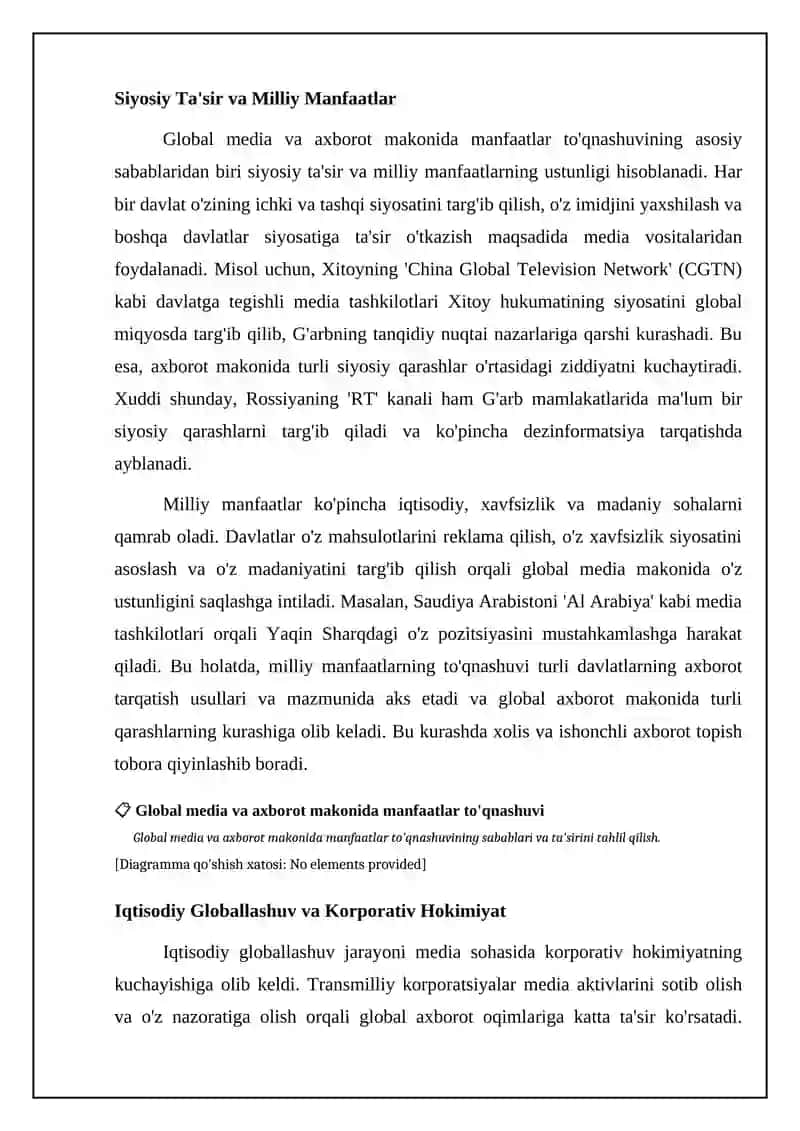 Global media va axborot makonida manfaatlar to'qnashuvi sabablari va ta'siri 4