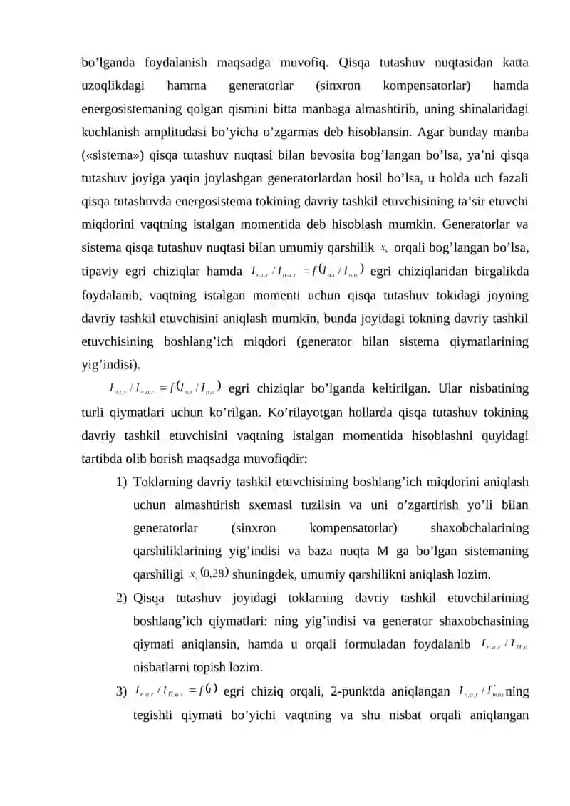 Qisqa tutashuv o’tkinchi jarayonining istalgan momentidagi vaqti uchun toklarni aniqlash 4