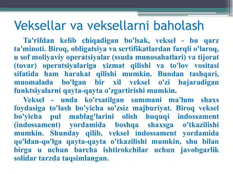 Foiz stavkalari, veksel va obligatsiyalarni baholash 4